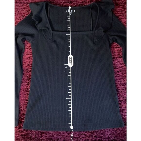 Women’s Black Ribbed Longsleeve Top Flutter Shoulders MEDIUM - Picture 6 of 8